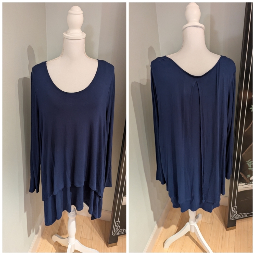 Soft Surroundings Women's 1X Perfect Layers  Dark Blue Long Sleeve Tiered Top 58